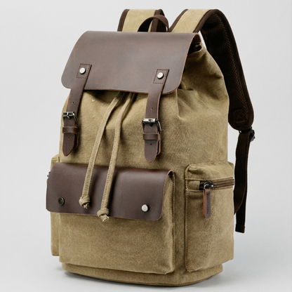 Canvas Leather Laptop Backpack Retro Travel School Bag