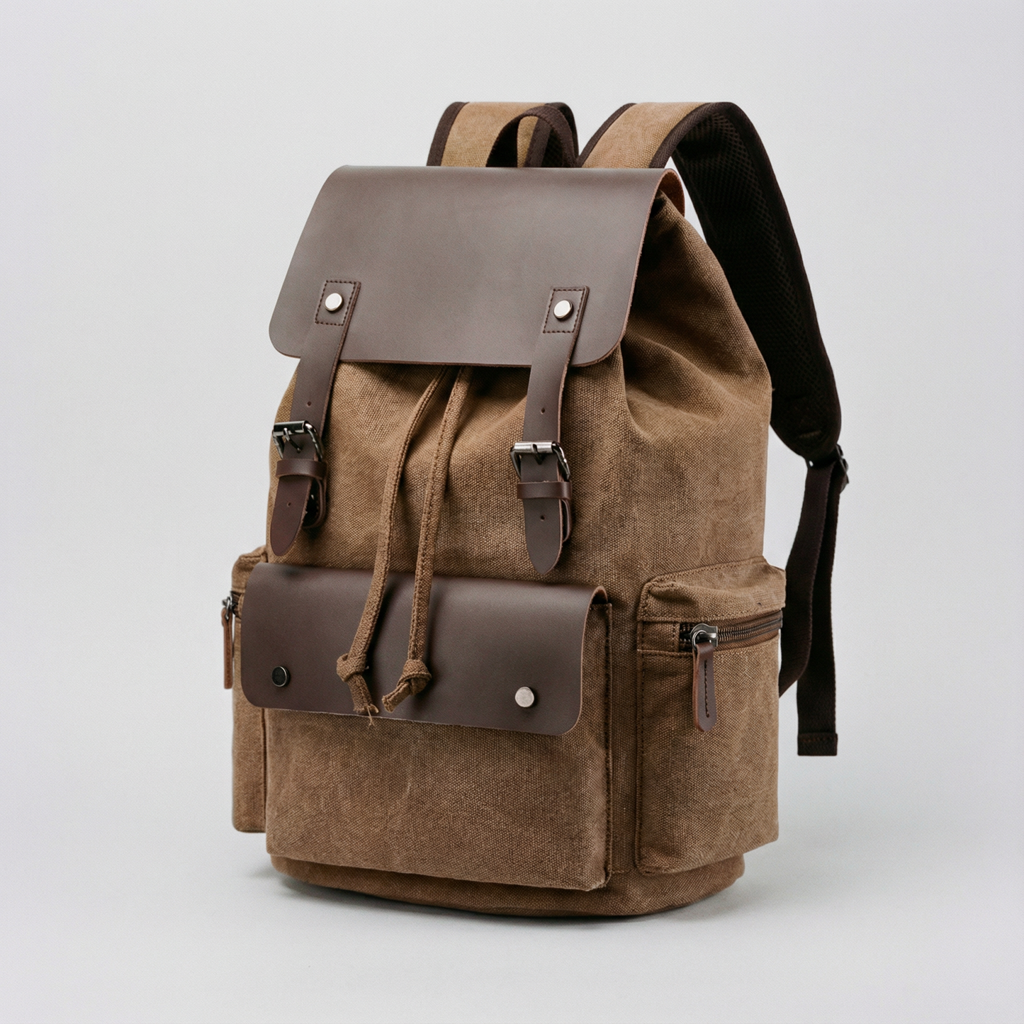 Canvas Leather Laptop Backpack Retro Travel School Bag
