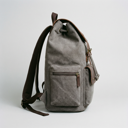 Canvas Leather Laptop Backpack Retro Travel School Bag