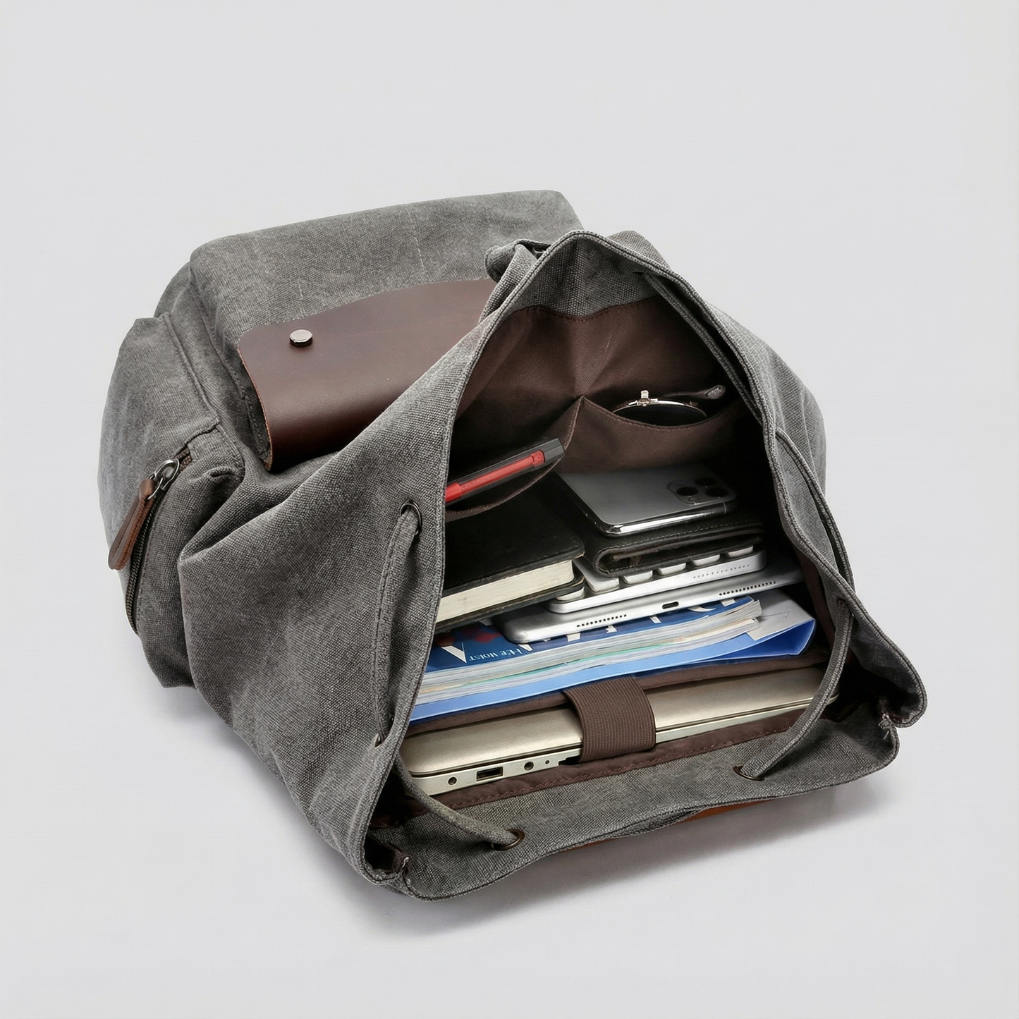 Canvas Leather Laptop Backpack Retro Travel School Bag