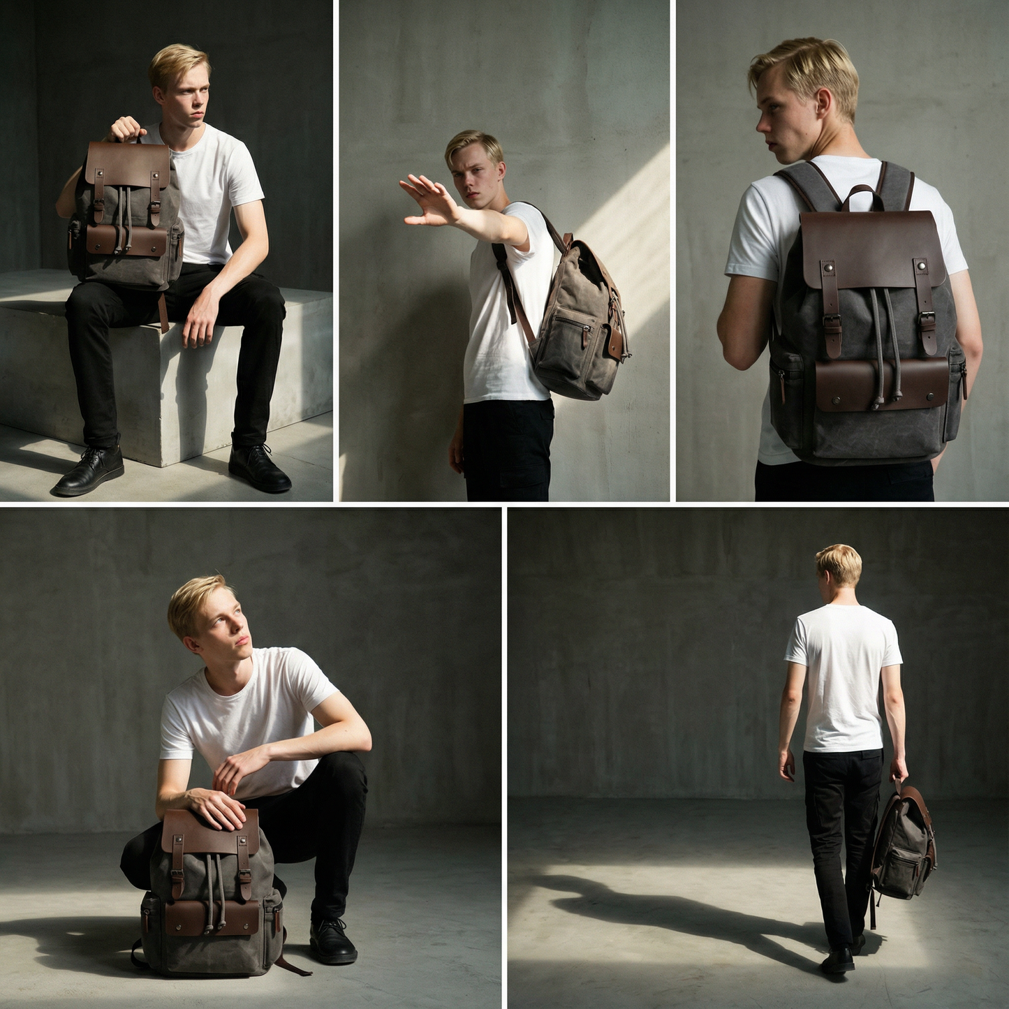 Canvas Leather Laptop Backpack Retro Travel School Bag