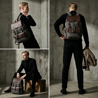 Canvas Leather Laptop Backpack Retro Travel School Bag