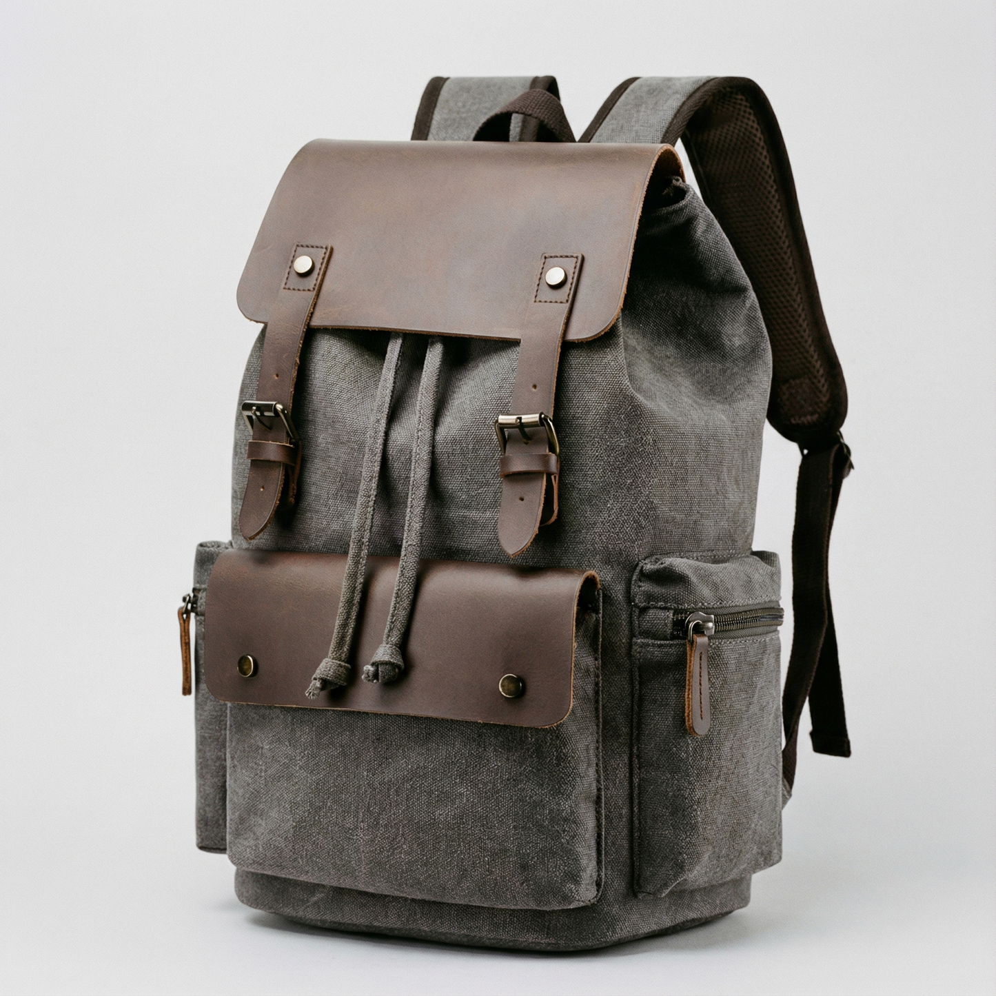 Canvas Leather Laptop Backpack Retro Travel School Bag