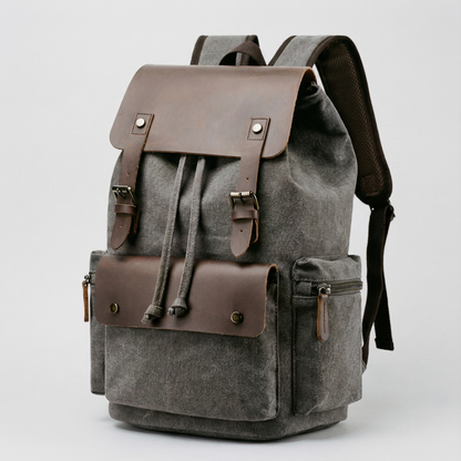 Canvas Leather Laptop Backpack Retro Travel School Bag