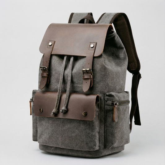 Canvas Leather Laptop Backpack Retro Travel School Bag