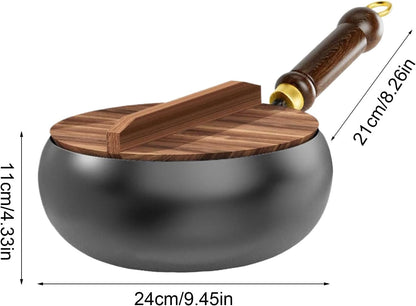 Cast Iron Frying Pan Durable Skillet Wooden Handle Cooking Pan