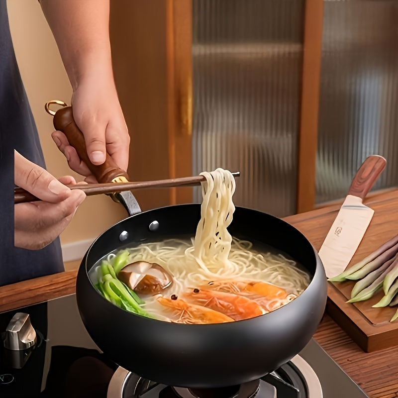 Cast Iron Frying Pan Durable Skillet Wooden Handle Cooking Pan