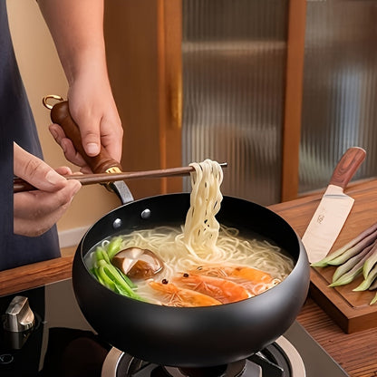 Cast Iron Frying Pan Durable Skillet Wooden Handle Cooking Pan