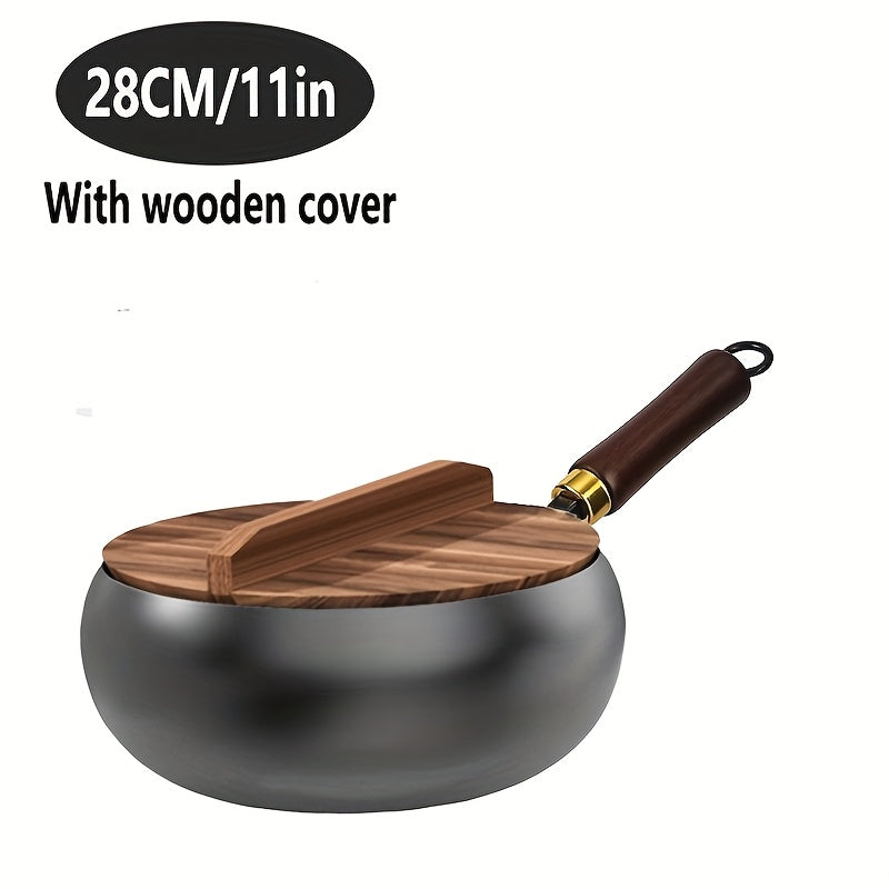 Cast Iron Frying Pan Durable Skillet Wooden Handle Cooking Pan