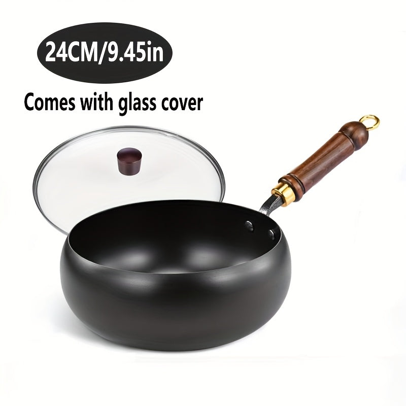 Cast Iron Frying Pan Durable Skillet Wooden Handle Cooking Pan