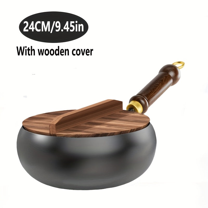 Cast Iron Frying Pan Durable Skillet Wooden Handle Cooking Pan