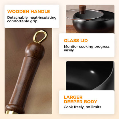 Cast Iron Wok Pan Healthy Non-Coated High-Heat Versatile Cooking Pan