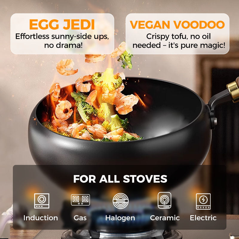 Cast Iron Wok Pan Healthy Non-Coated High-Heat Versatile Cooking Pan