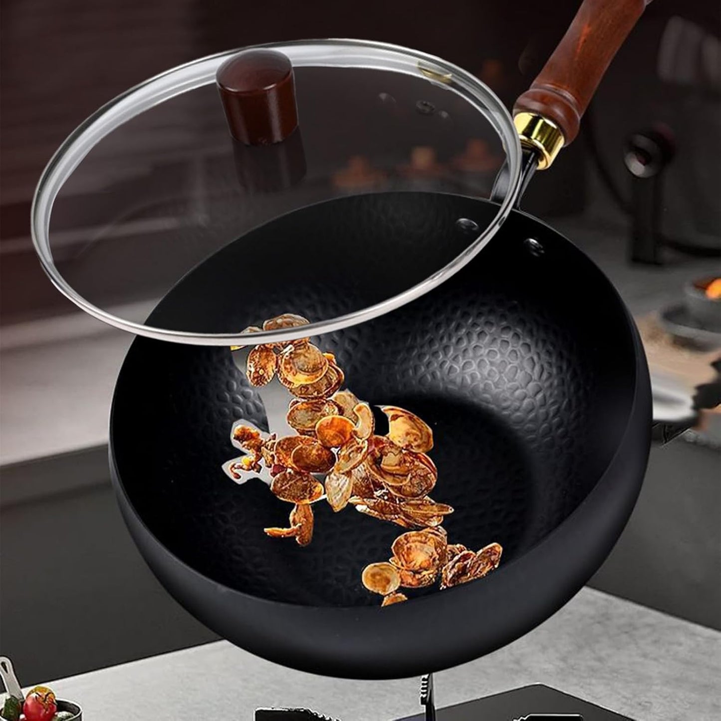 Cast Iron Wok Pan Healthy Non-Coated High-Heat Versatile Cooking Pan