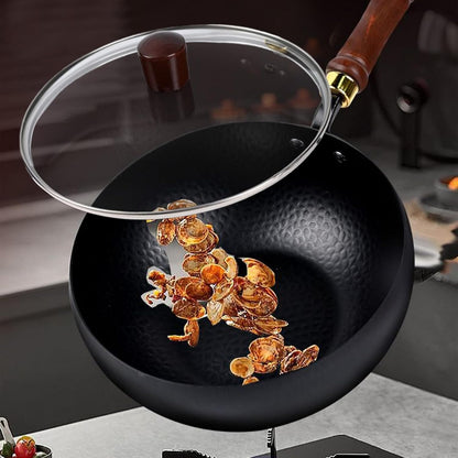 Cast Iron Wok Pan Healthy Non-Coated High-Heat Versatile Cooking Pan
