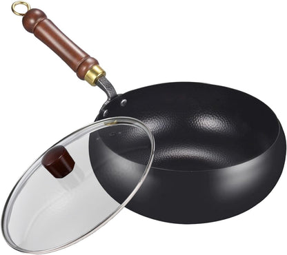 Cast Iron Wok Pan Healthy Non-Coated High-Heat Versatile Cooking Pan