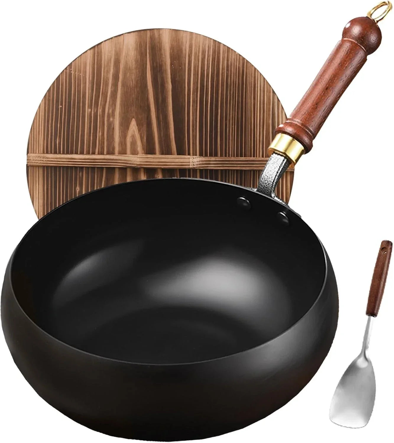 Cast Iron Wok Pan Healthy Non-Coated High-Heat Versatile Cooking Pan