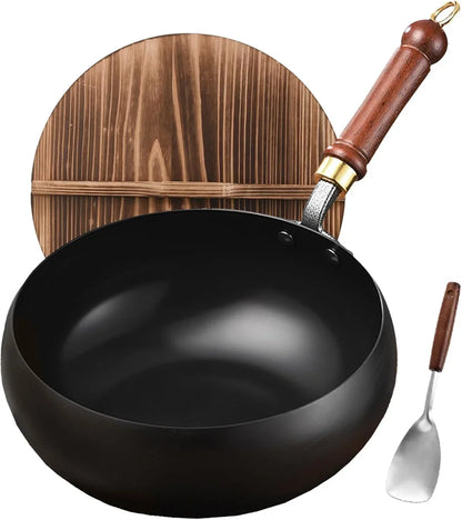 Cast Iron Wok Pan Healthy Non-Coated High-Heat Versatile Cooking Pan