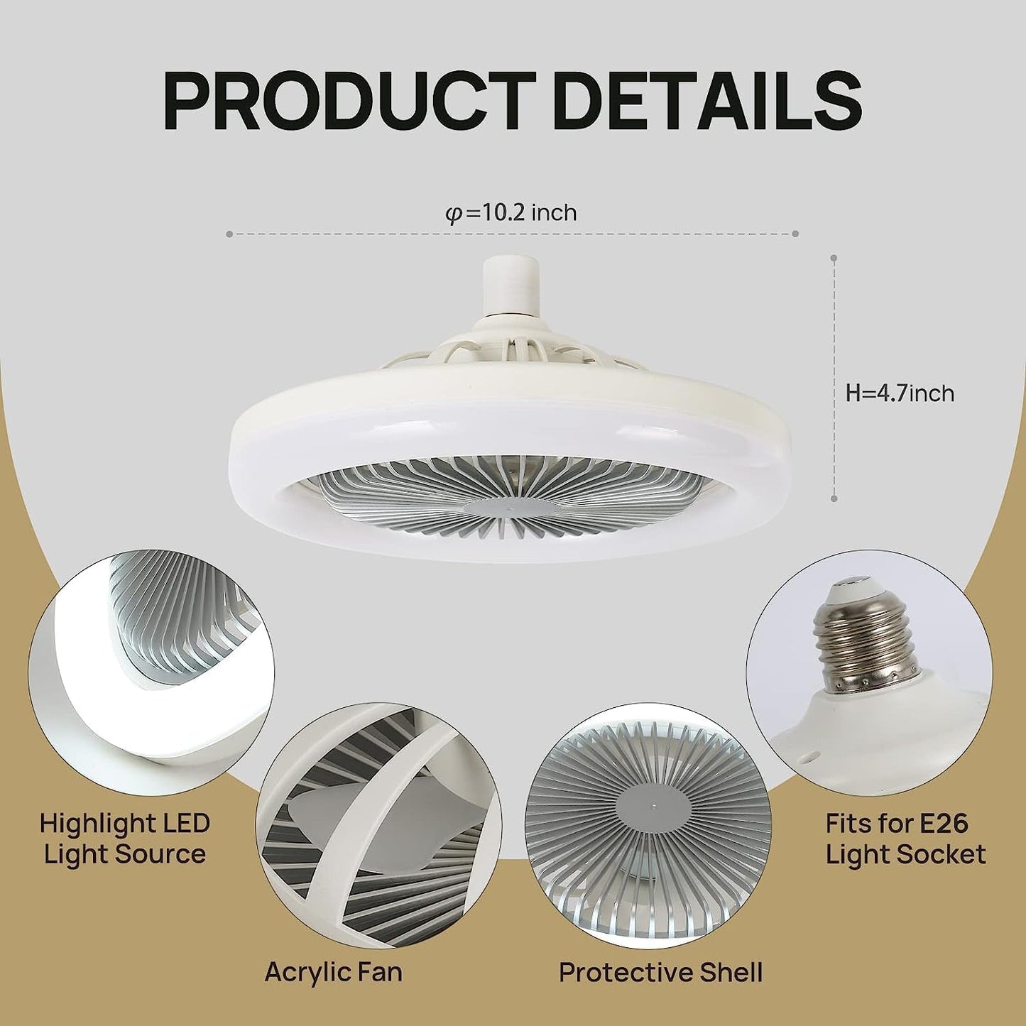 Ceiling Fan Light LED Screw In Socket Remote Control Cooling Lamp