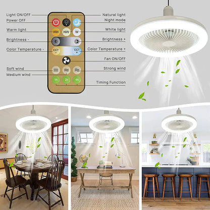Ceiling Fan Light LED Screw In Socket Remote Control Cooling Lamp