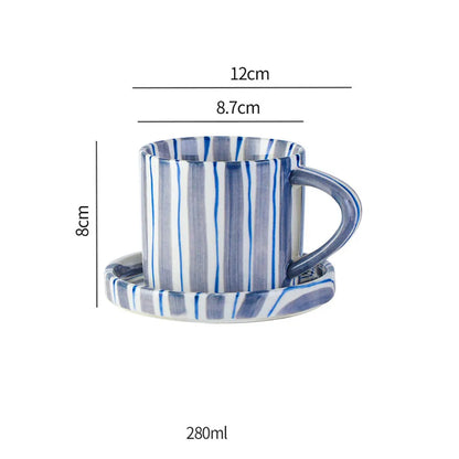 Ceramic Coffee Cup Saucer Set Minimalist Stripe Design