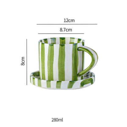 Ceramic Coffee Cup Saucer Set Minimalist Stripe Design