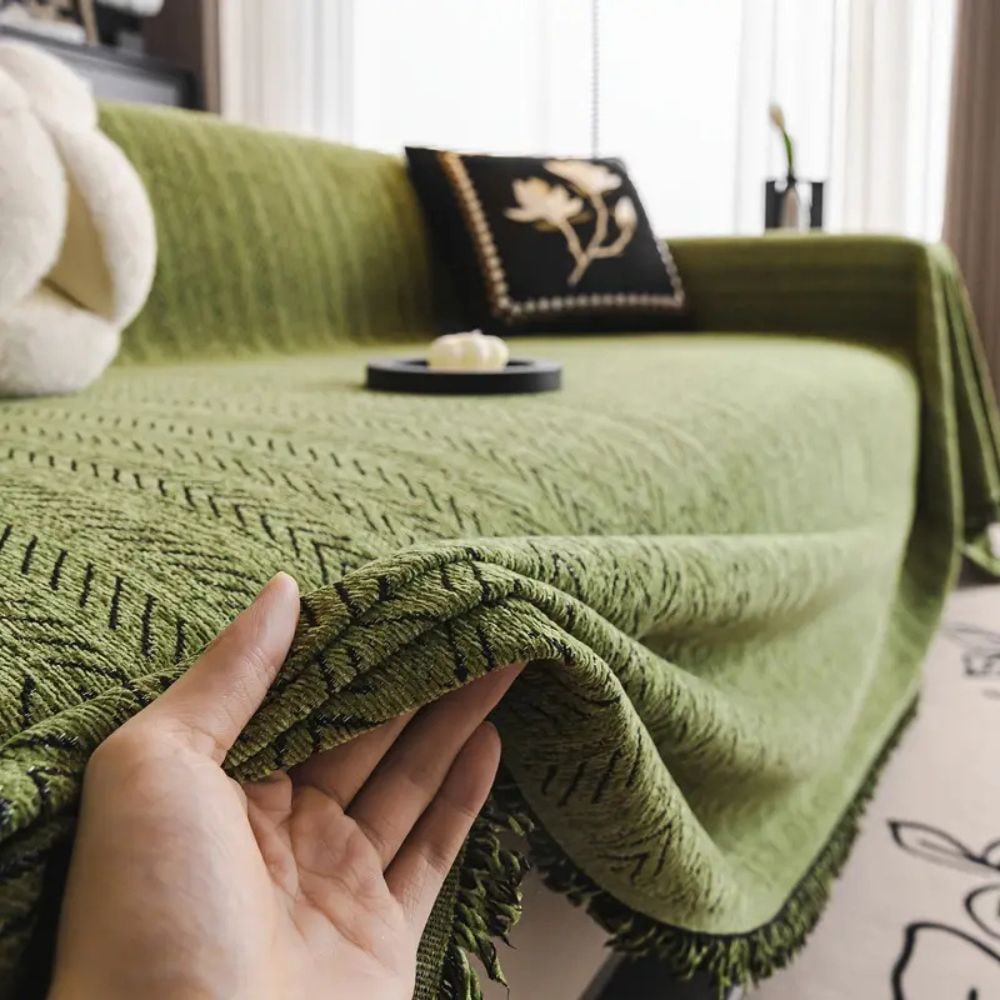 Chenille-sofabetræk og tæppe med skridsikkert design
