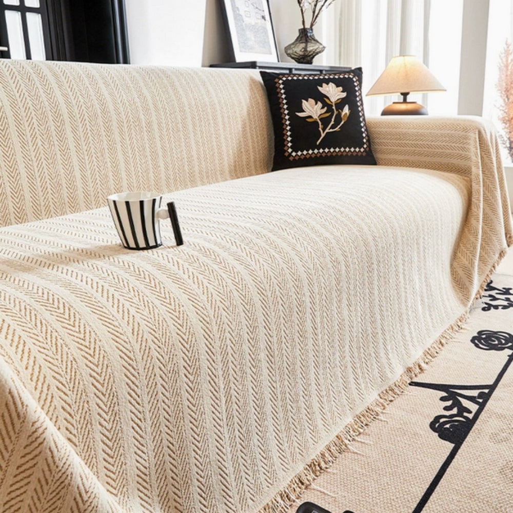 Chenille-sofabetræk og tæppe med skridsikkert design