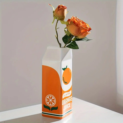 Citrus Juice Box Ceramic Vase Modern Decorative Flower Vase Artistic Home Table Decor