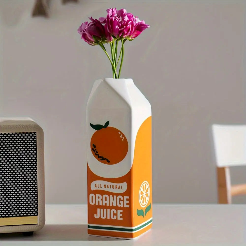Citrus Juice Box Ceramic Vase Modern Decorative Flower Vase Artistic Home Table Decor