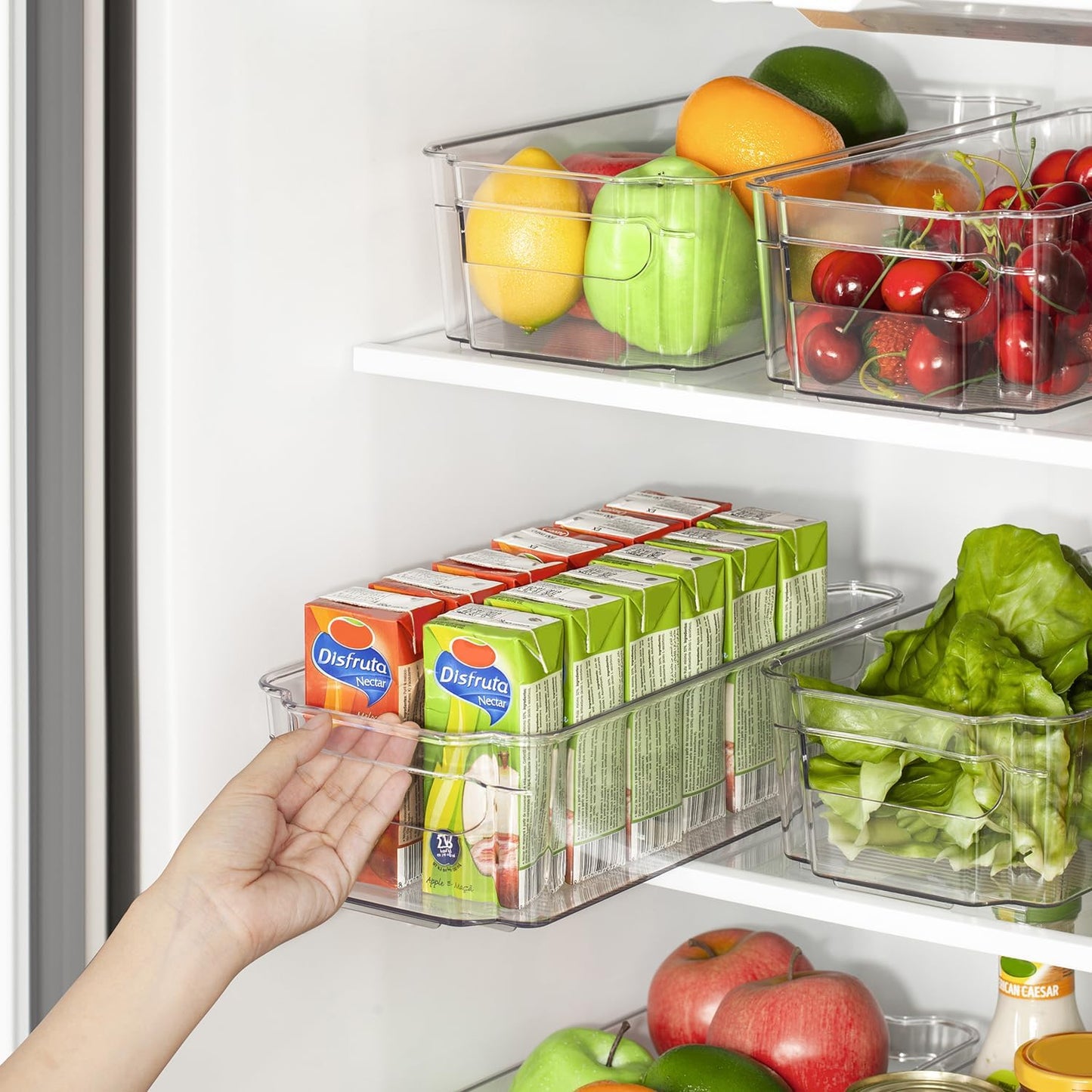 Clear Refrigerator Storage Bins Set of 4 for Kitchen and Pantry Organization