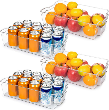Clear Refrigerator Storage Bins Set of 4 for Kitchen and Pantry Organization
