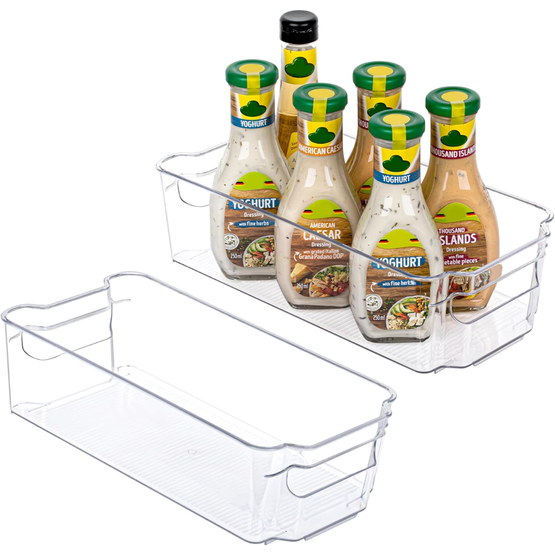 Clear Refrigerator Storage Bins Set of 4 for Kitchen and Pantry Organization