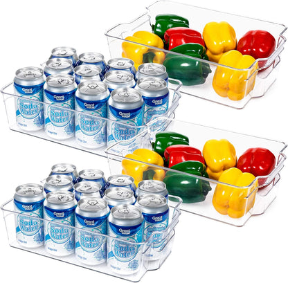 Clear Refrigerator Storage Bins Set of 4 for Kitchen and Pantry Organization