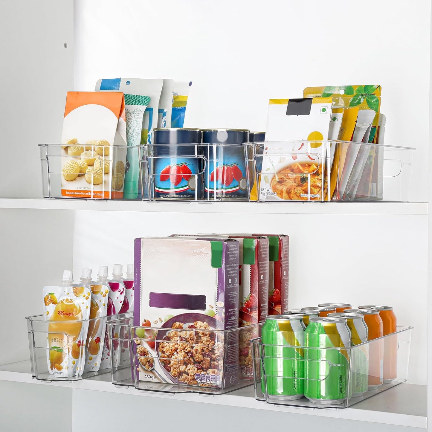 Clear Refrigerator Storage Bins Set of 4 for Kitchen and Pantry Organization