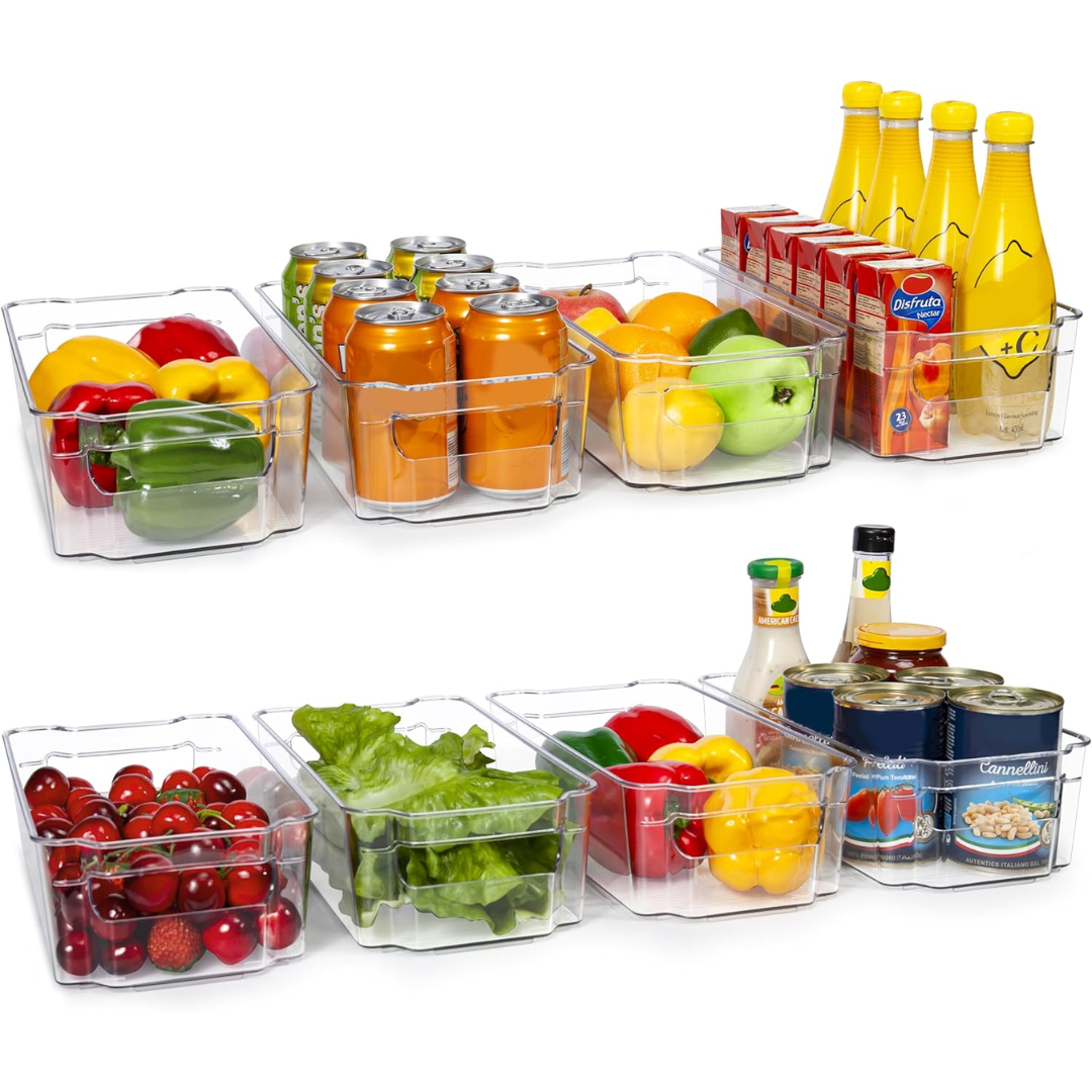 Clear Refrigerator Storage Bins Set of 4 for Kitchen and Pantry Organization