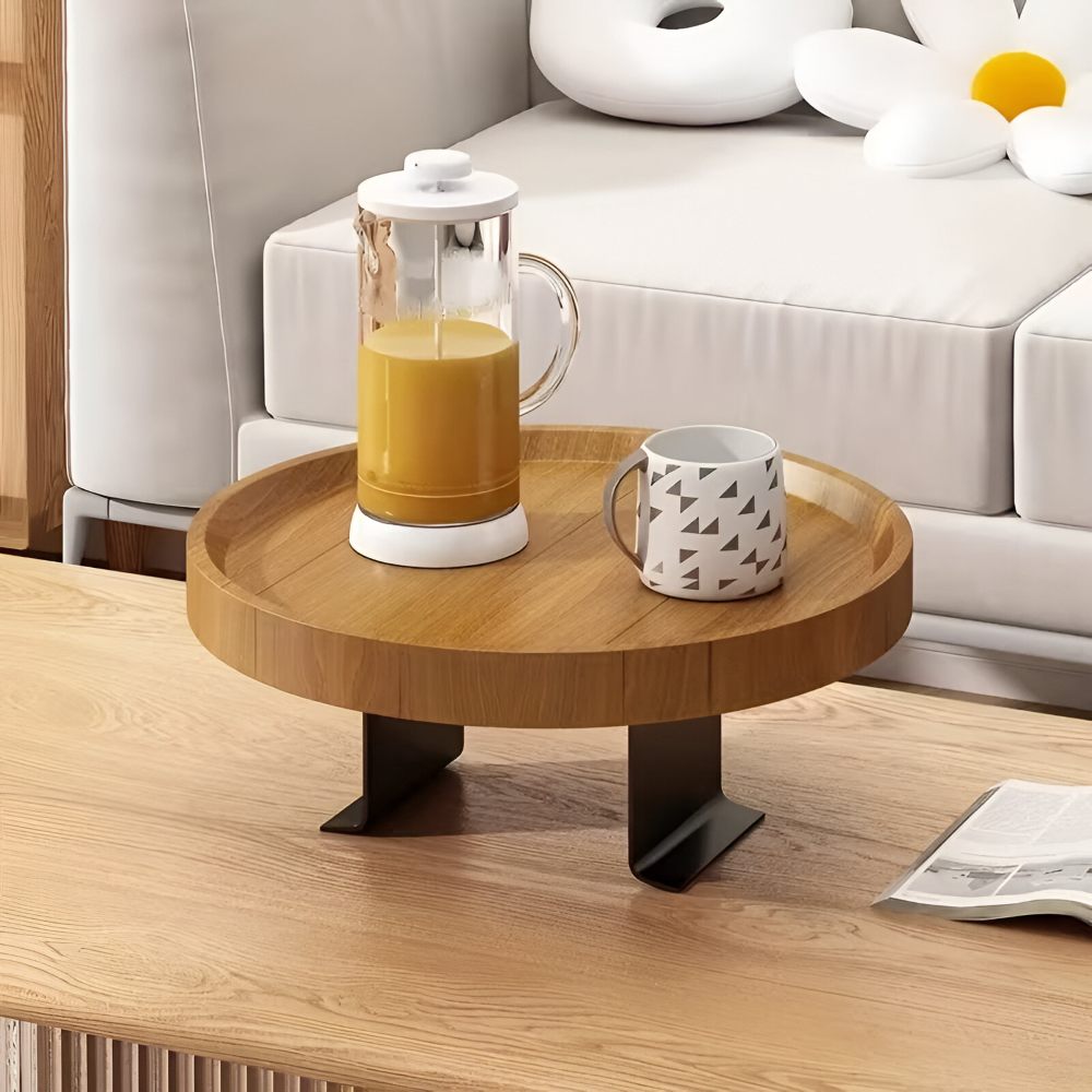 Clip On Sofa Side Table Bamboo Snack Tray Stand
