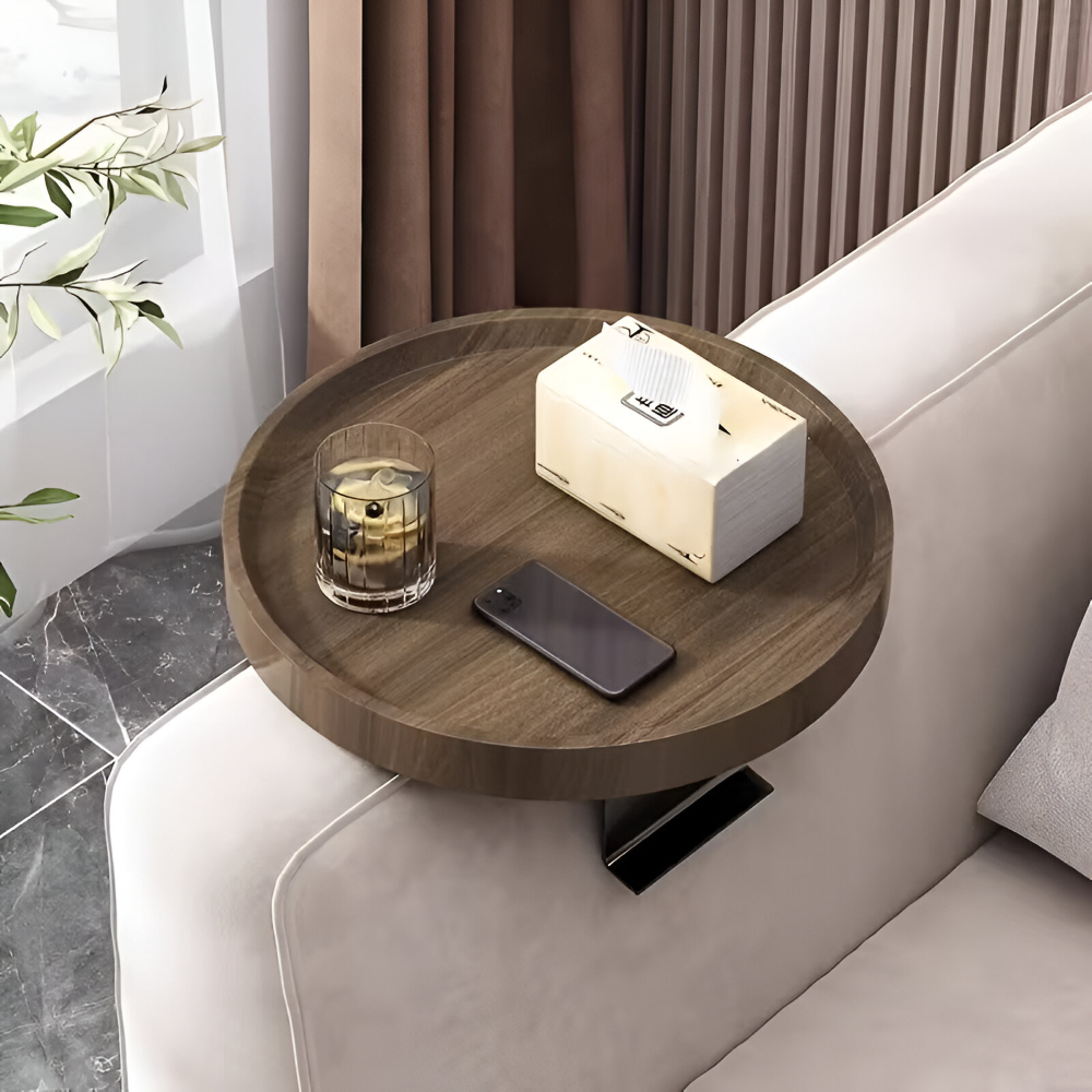 Clip On Sofa Side Table Bamboo Snack Tray Stand