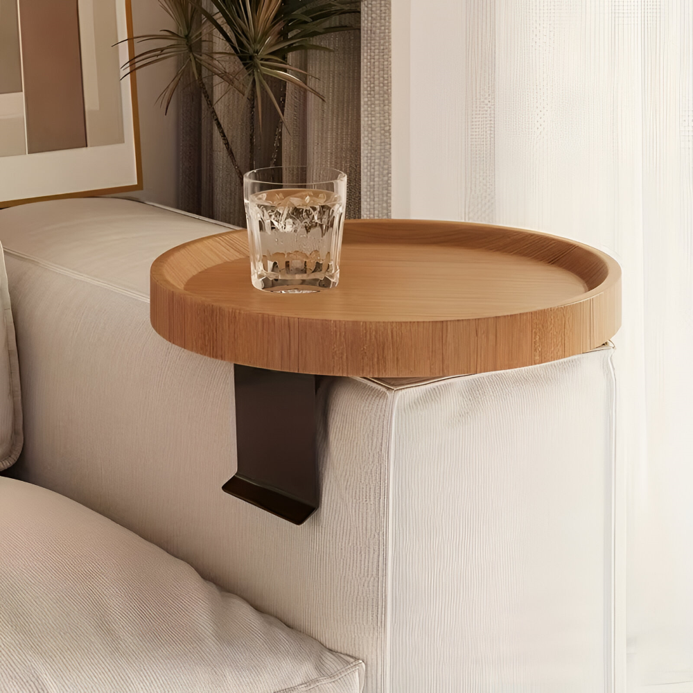 Clip On Sofa Side Table Bamboo Snack Tray Stand