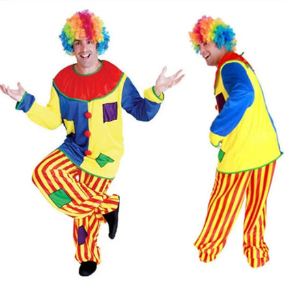 Colorful Adult Clown Costume Outfit Halloween Carnival Party Dress Up