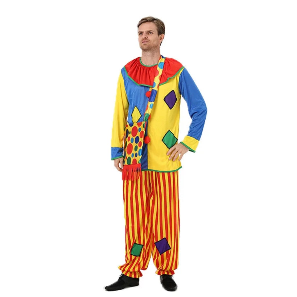 Colorful Adult Clown Costume Outfit Halloween Carnival Party Dress Up