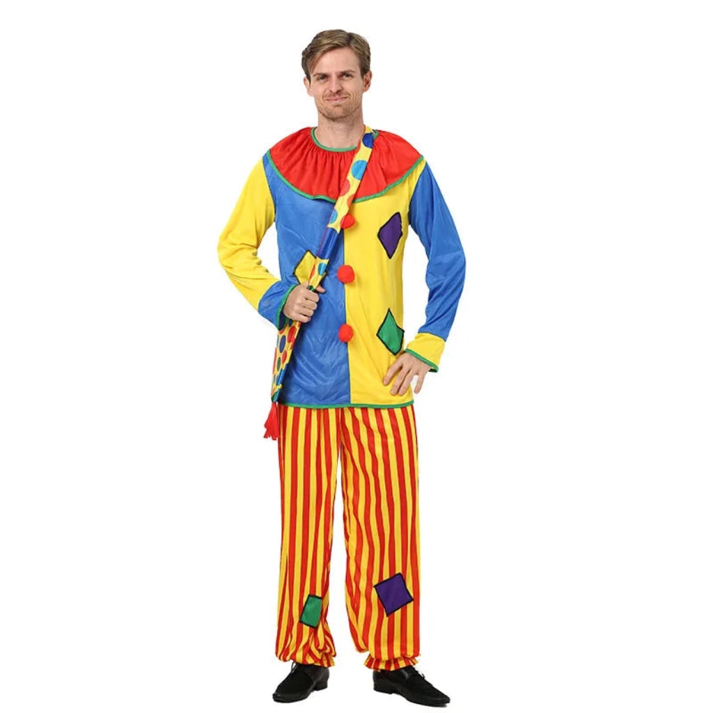 Colorful Adult Clown Costume Outfit Halloween Carnival Party Dress Up