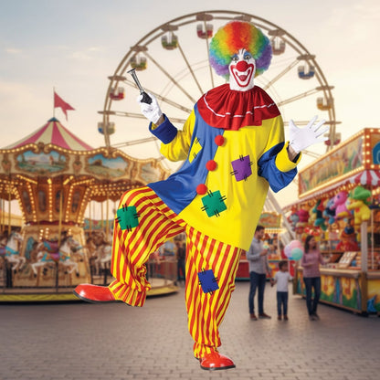 Colorful Adult Clown Costume Outfit Halloween Carnival Party Dress Up