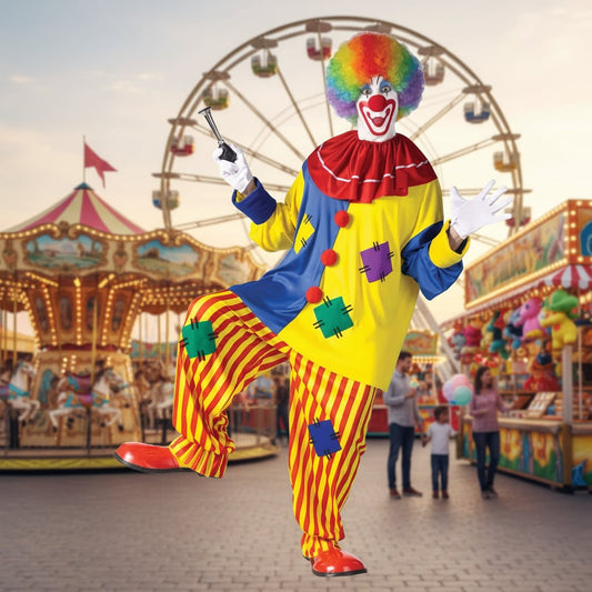 Colorful Adult Clown Costume Outfit Halloween Carnival Party Dress Up