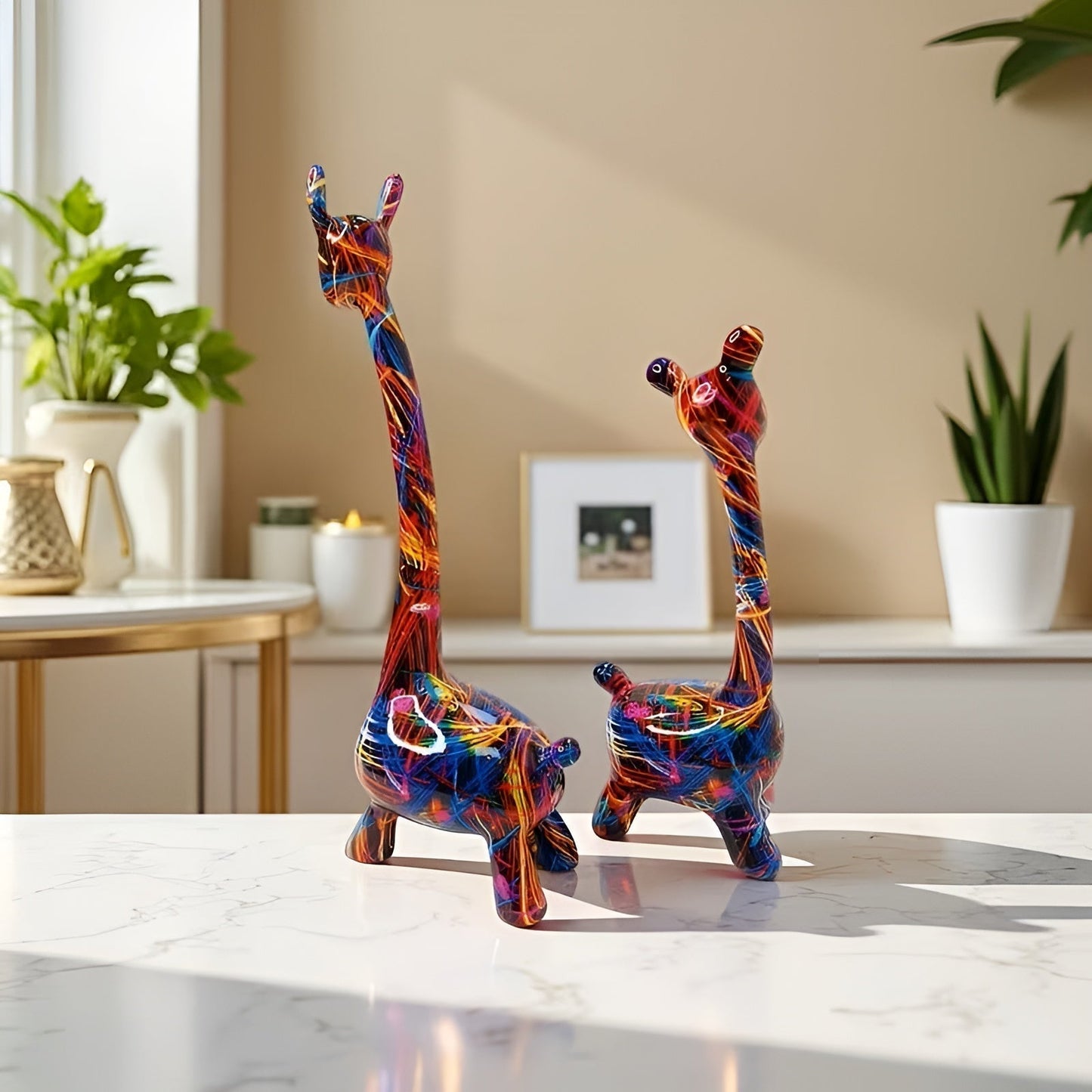 Colorful Giraffe Figurine Modern Resin Animal Décor
