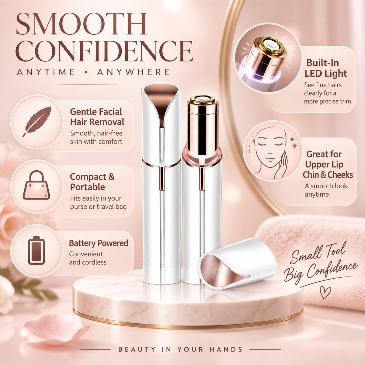 Compact Battery-Powered Facial Hair Trimmer for Gentle Everyday Grooming