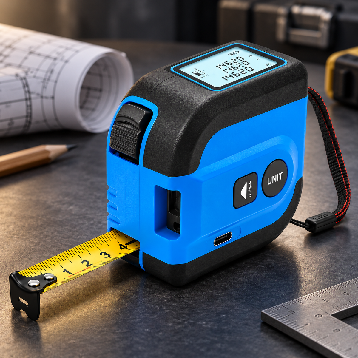 Compact Digital Laser Tape Measure with Self-Locking Steel Tape