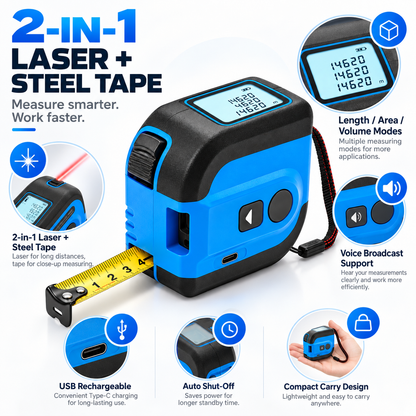 Compact Digital Laser Tape Measure with Self-Locking Steel Tape