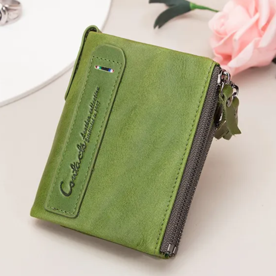 Compact Double Zipper Wallet Leather Card Holder Coin Purse Everyday Organizer