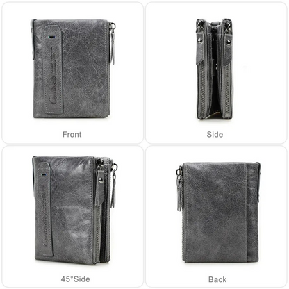 Compact Double Zipper Wallet Leather Card Holder Coin Purse Everyday Organizer